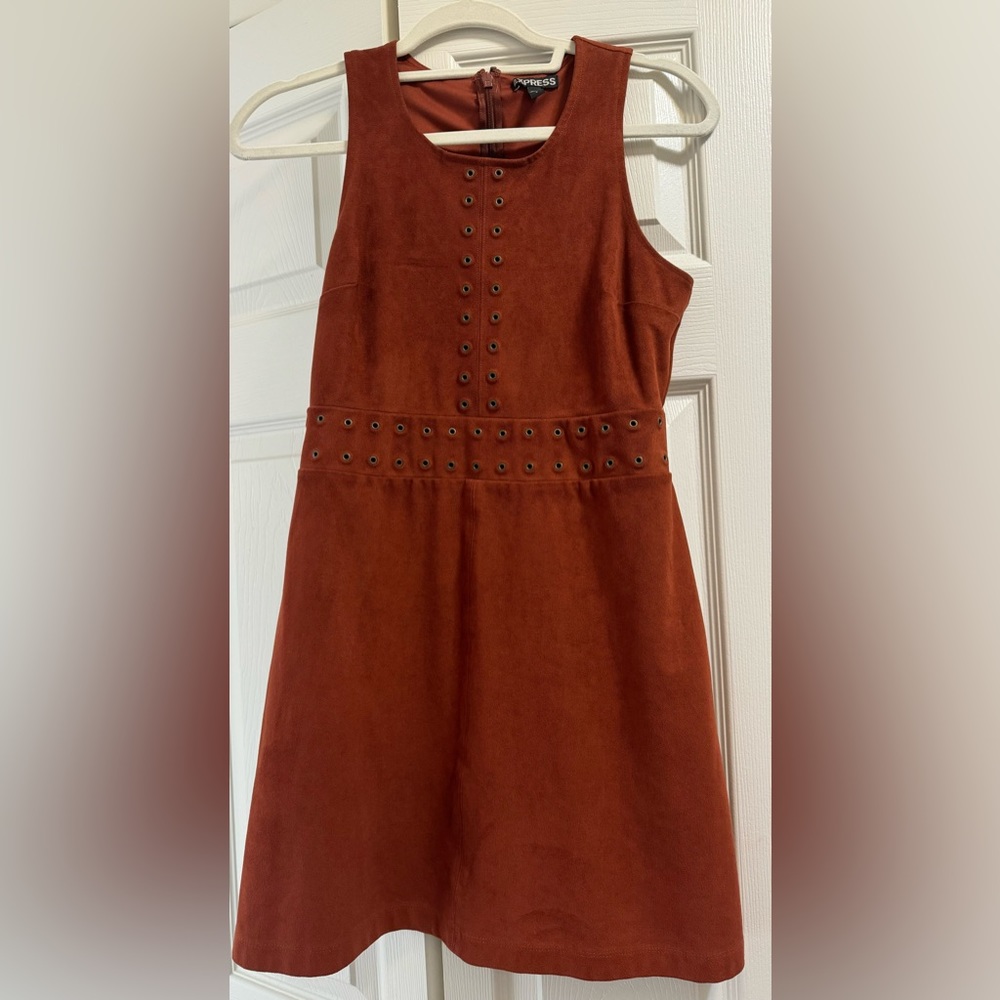 Express brown suede dress with gold detailing size 2